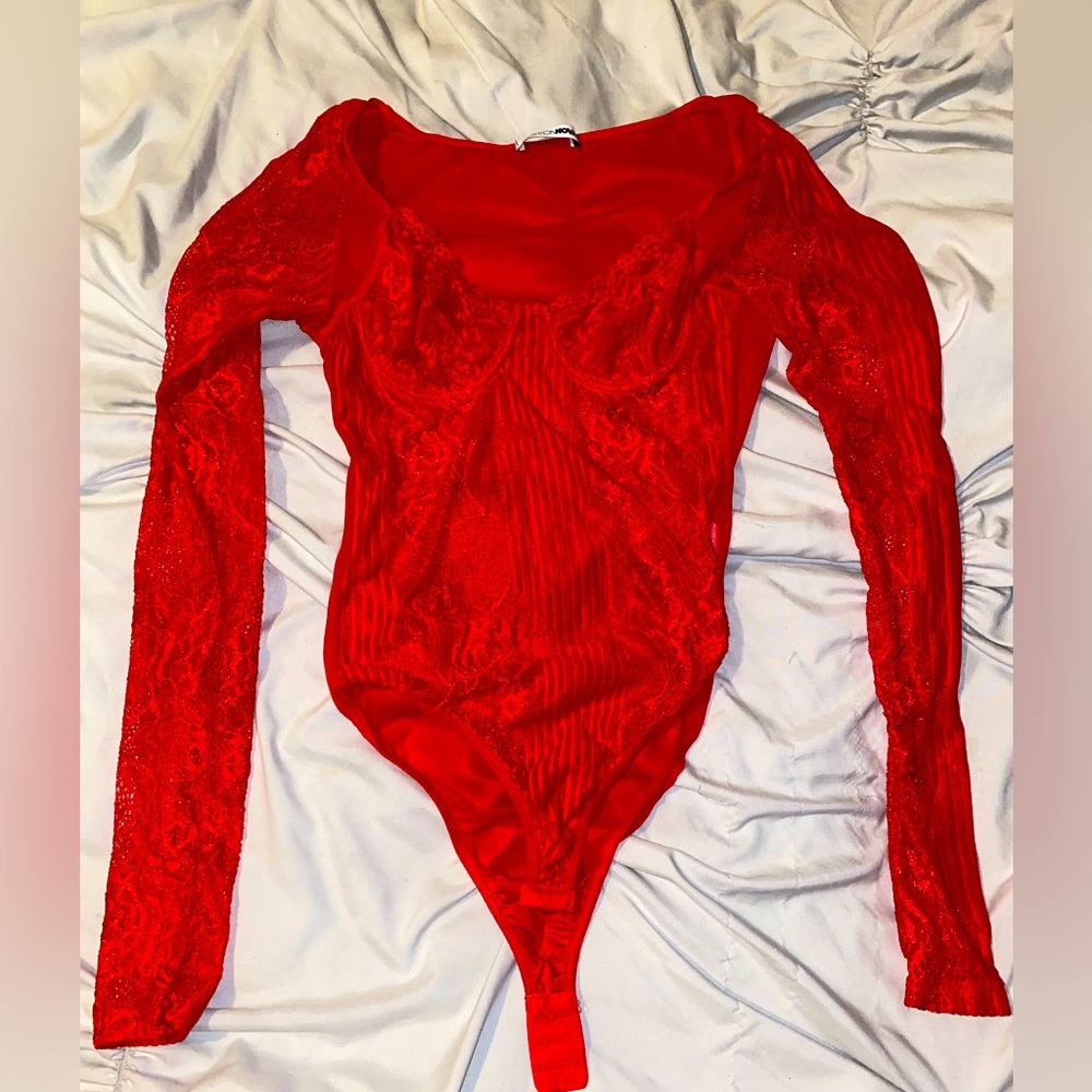 lace cherry red bodysuit